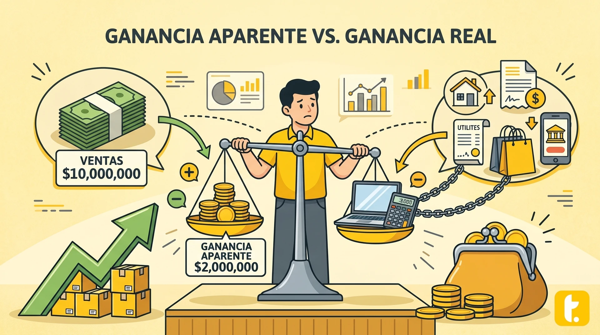 Ganancia aparente frente a ganancia real en un negocio que vende $10,000,000 mensuales.
